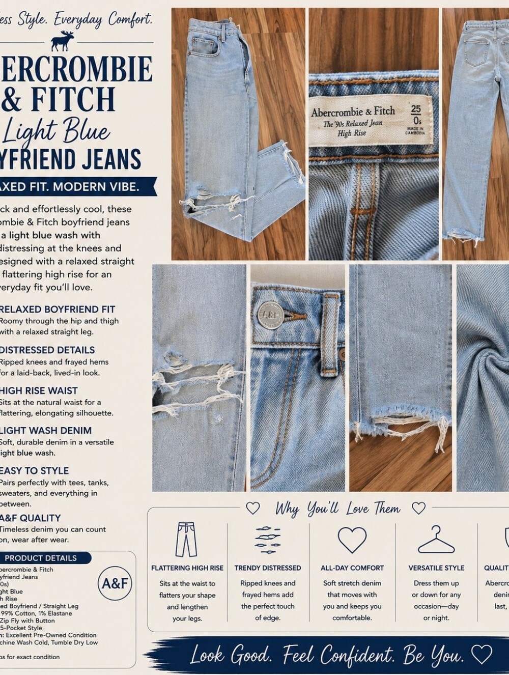 Abercrombie & Fitch Light Blue Boyfriend Jeans Size 25